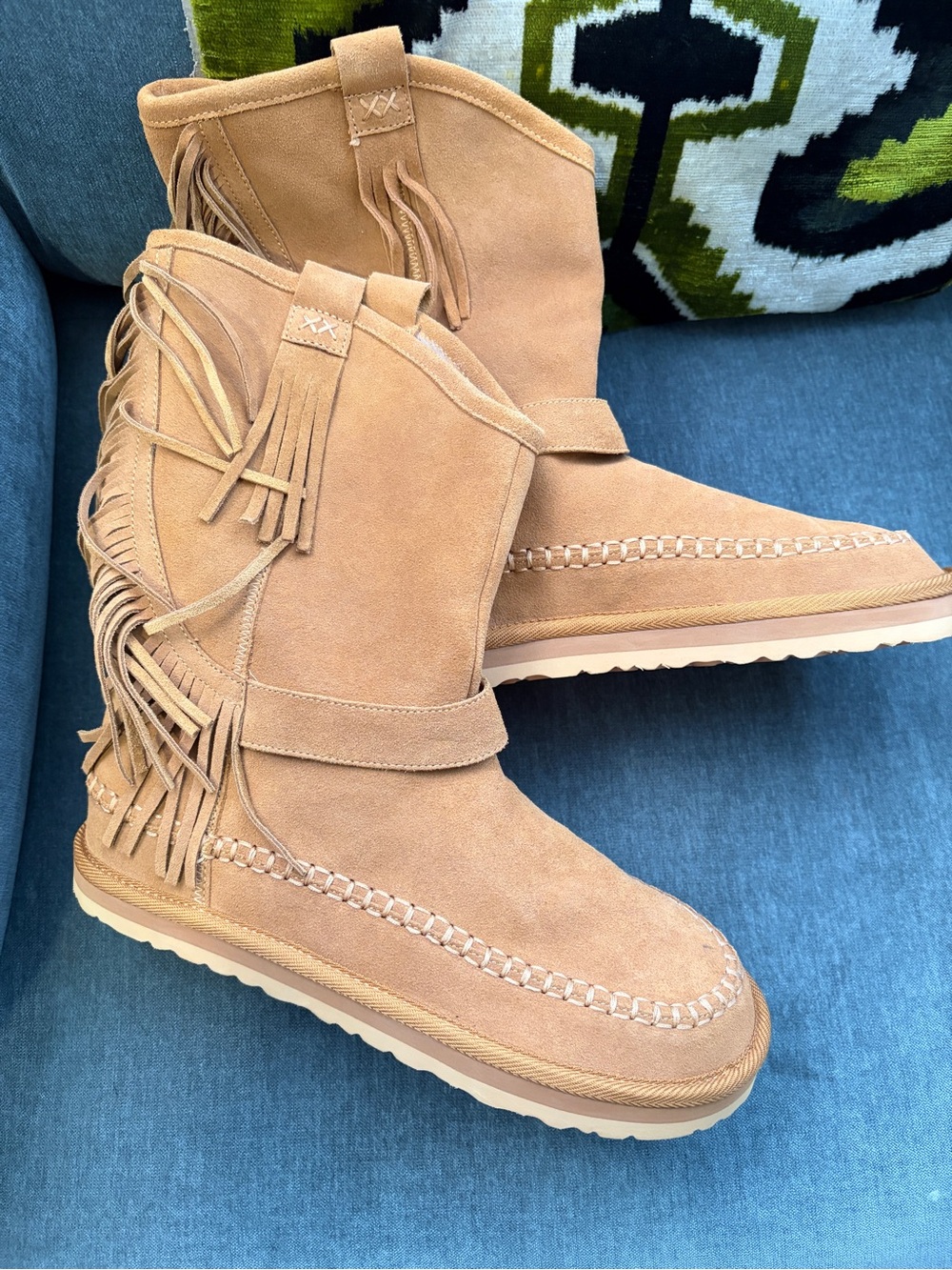 NEW Free People Faye Fringe Pull On Boots Tan Women's Leather Size 9